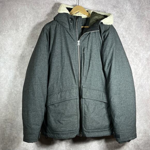 Abercrombie & Fitch Down Puffer Jacket Mens Size XL Gray Insulated Zip Up Hooded